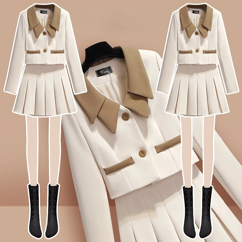 Outfit 2023 Suit with Skirt and Blazer Summer Pleated Two Piece Set for Women Pleat Womens Short 2 Sets Clothing Trend Co Ord Xl