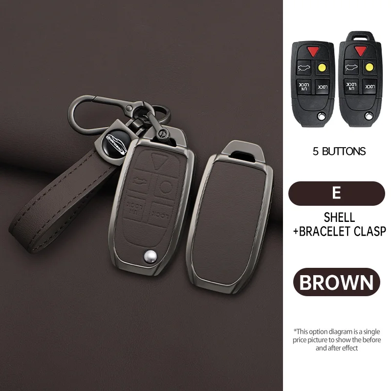 

Кожаный чехол для ключей из цинкового сплава для Volvo XC90 XC70 S80 S60 S40 V70 V50 C30 C70 5-кнопочный чехол с дистанционным управлением, аксессуары для ключей