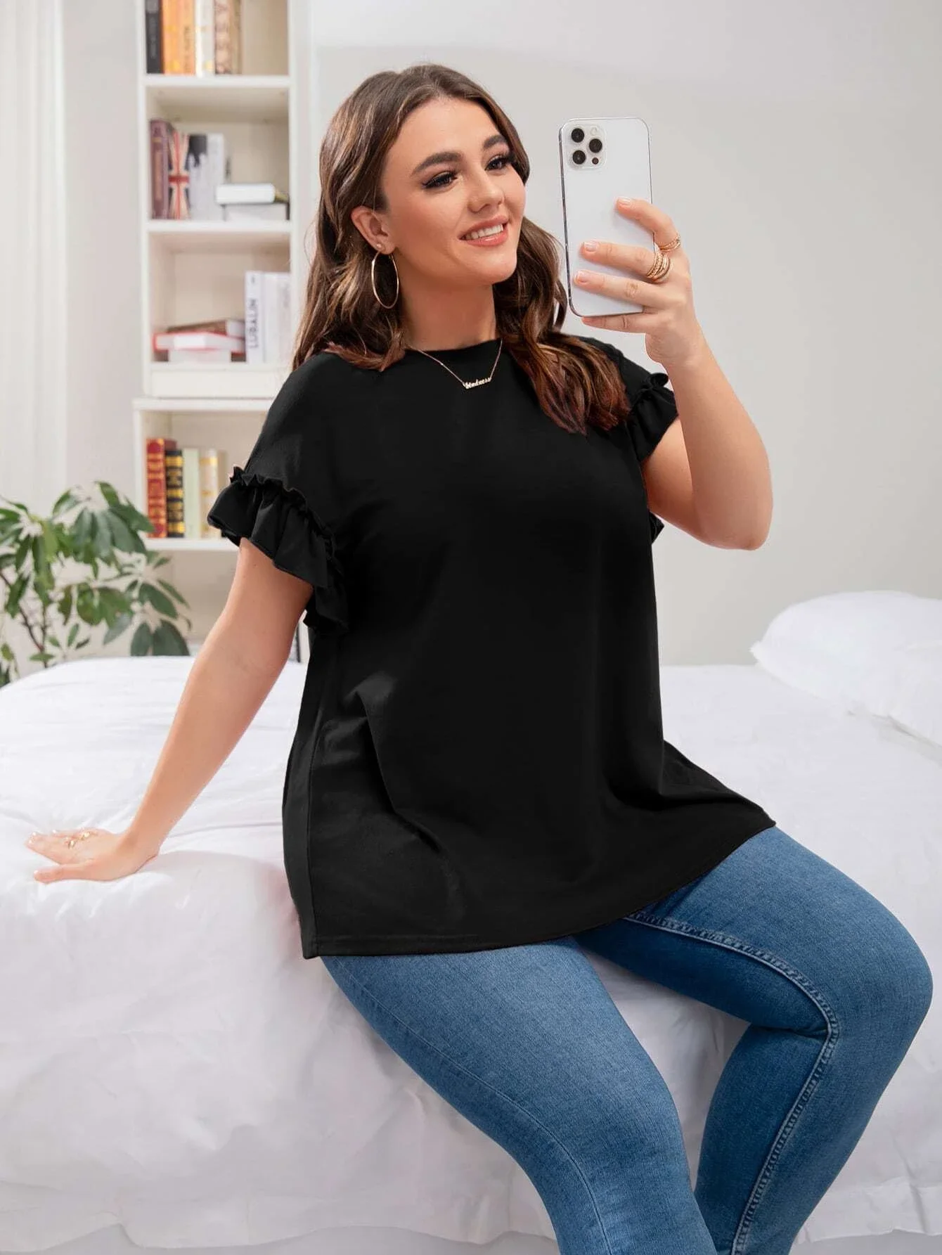 

Plus Ruffle Sleeve Solid Tee