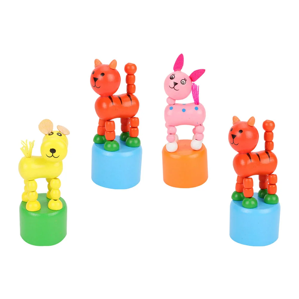 

4 Pcs Press Barrel Toy Adorable Thumb Lovely Animals Kids Car Toys Children Small Bobblehead Dashboard Wooden Puppet Spring