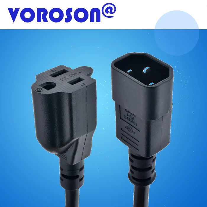 

IEC 320 C14 Male Plug to NEMA 5-15R 3 Prong Female PC Power Adapter Cable 16AWG SJT Durable Extension Cable 13A125V/250V Black