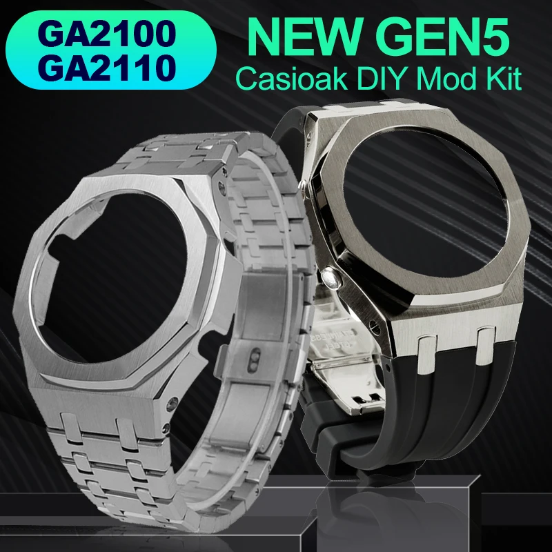 Enlarge NEW Gen5 GA2100 Casioak Mod Kit Case + Band For GA2110 Stainless Steel Kit Metal Bezel Rubber Strap DIY Modified Accessories