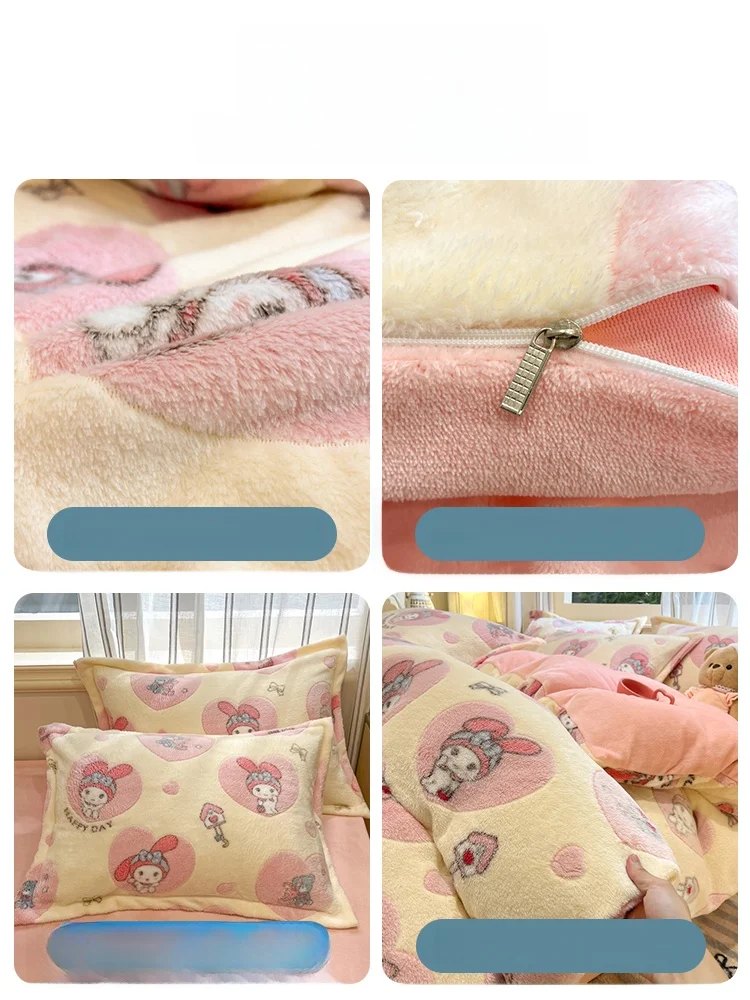Winter Thickened Bed Sheet Three-Piece Ins Snowflake Velvet Four-Piece Coral Milk Double-sided Fleece-lined Quilt ...
