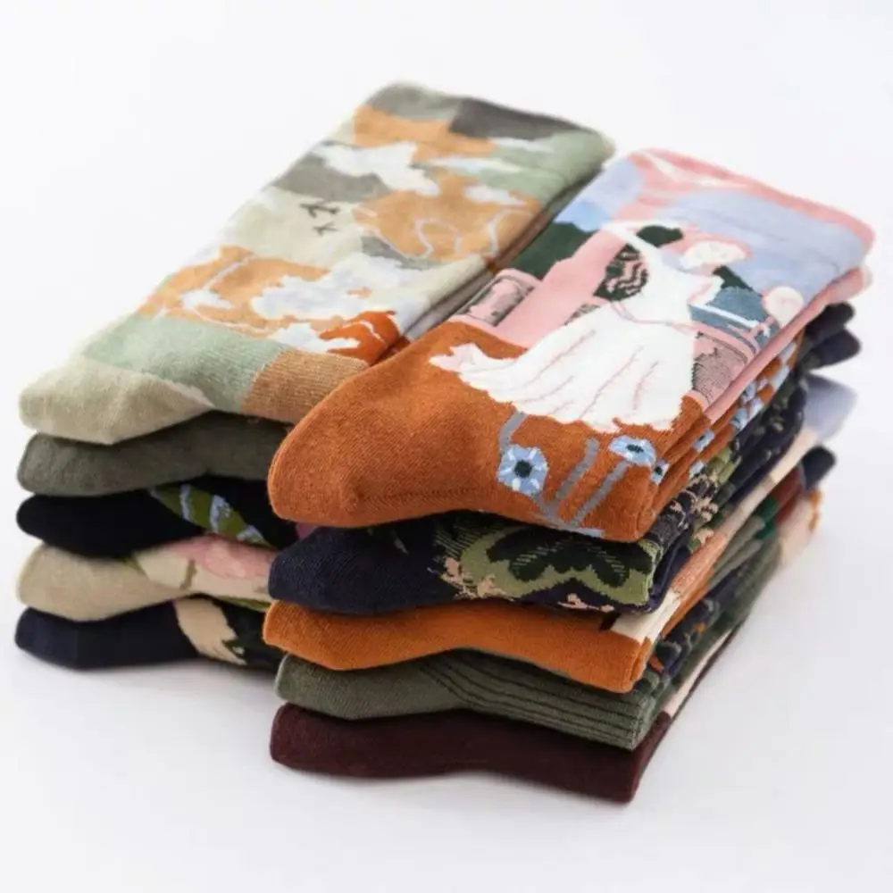10Pairs/Lot Print Women Long Sock Personality Art Van Gogh Socks Oil Painting Socks Funny Happy Socks Men Autumn Winter Socks