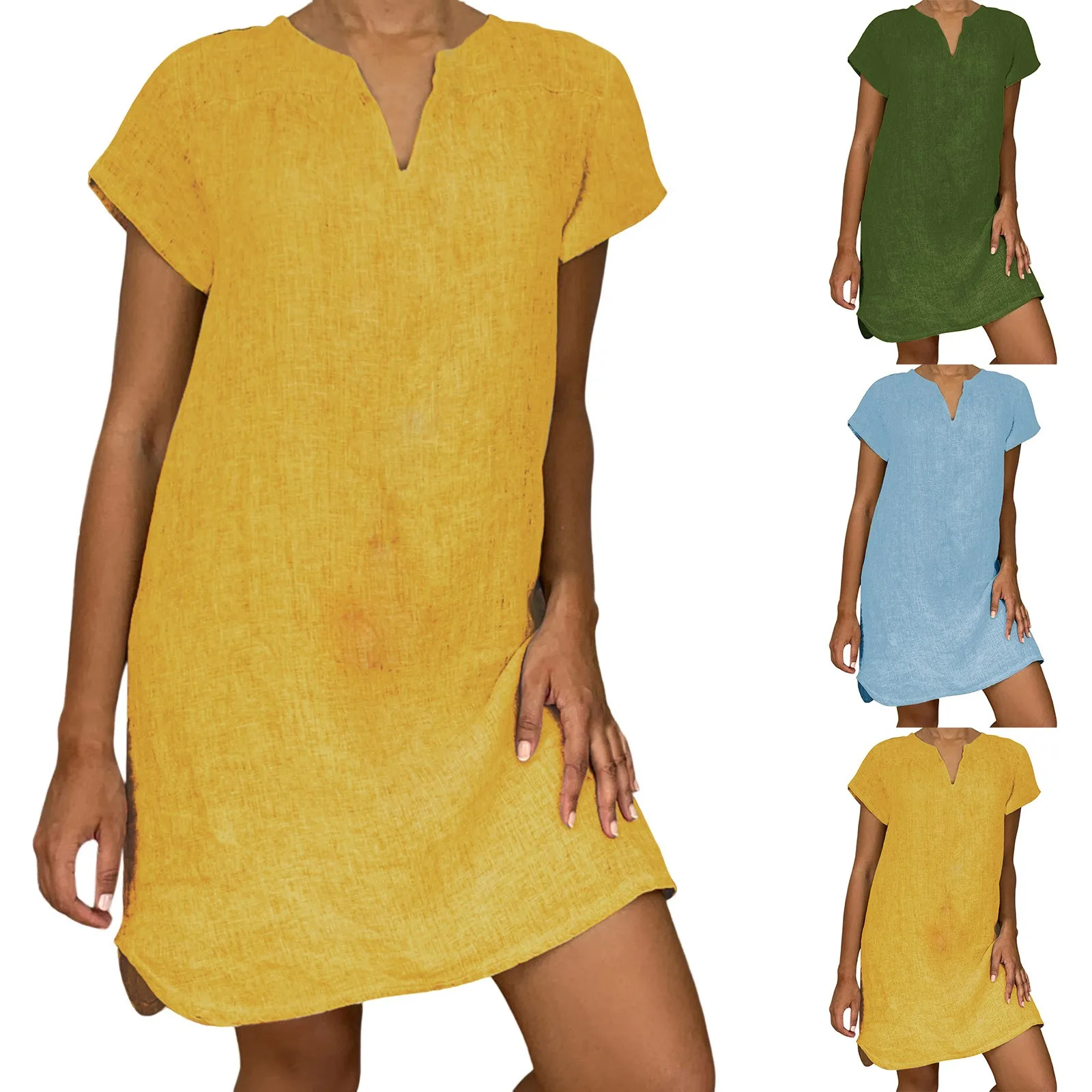 

Dress Casual V Sleeve Dress Summer Neck Solid Women Short Women's Casual Dress Dress for Women Casual Maxi