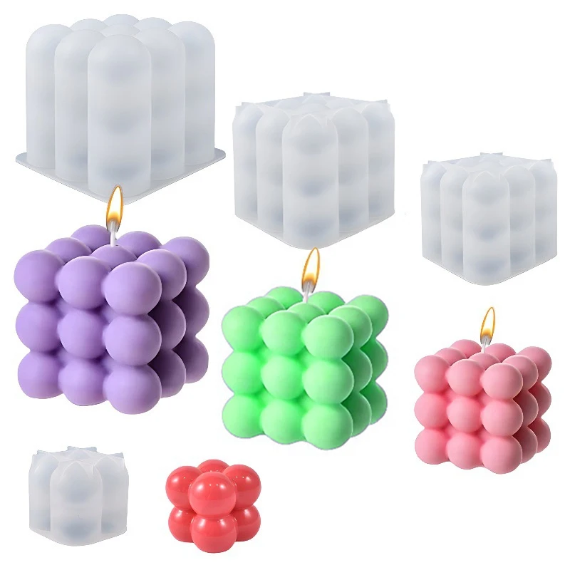 

3D Cube Bubble Ball Silicone Candle Mold Chocolate Mousse Cake Baking Mould DIY Aromatherapy Gypsum Soap Mold Home Decor Gifts