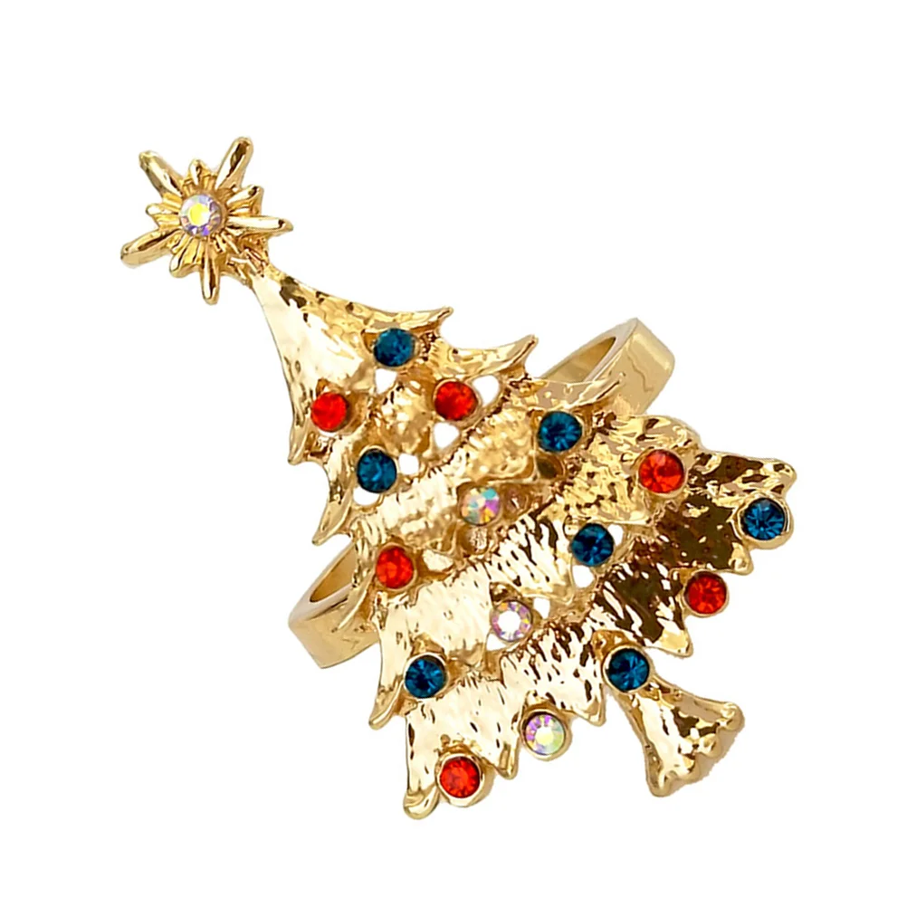 

1Pc Exquisite Christmas Tree Shaped Napkin Ring Creative Shinny Rhinestone Napkin Holder Metal Xmas Tree Napkin Buckle for