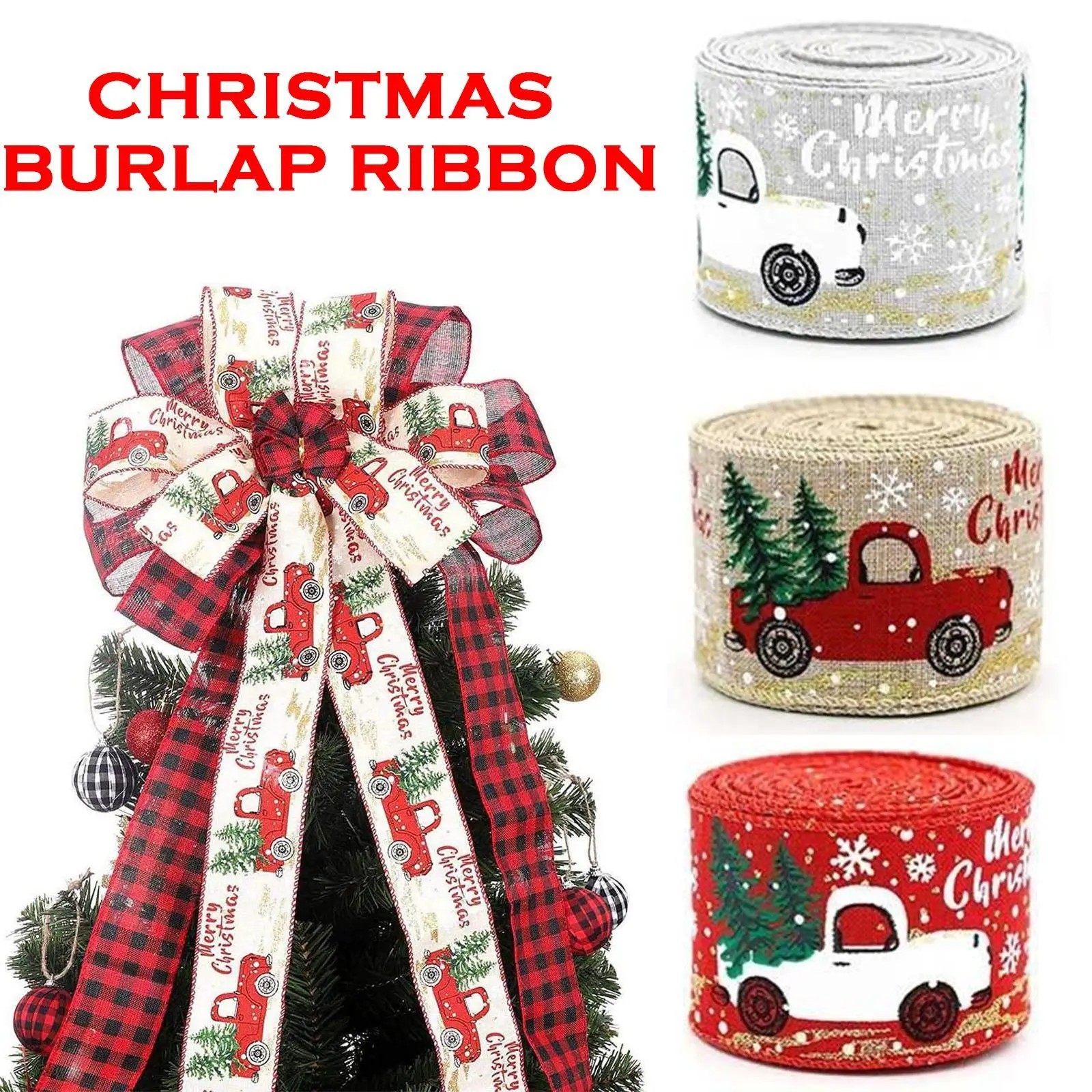 

Рождественская мешковиная лента 2 м, рождественская елка, красный грузовик, проволока, рамка для упаковки подарков, рукоделие, елка для твор...