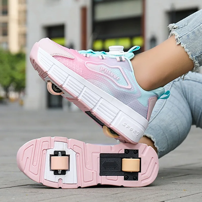 Взрослые 2-колесные съемные скоростные роликовые коньки кроссовки на колесиках