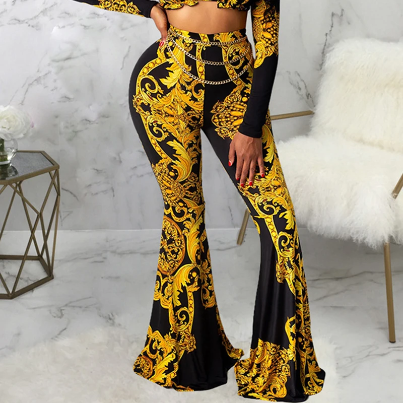 

Colorblock Print Fashion Party Pants Women Skinny Pleated Flare Pants Women
