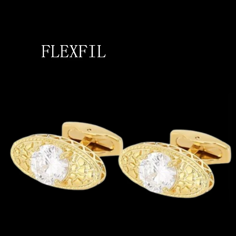 Фото FLEXFIL Роскошные запонки для мужчин, брендовые запонки на пуговицах, запонки с круглыми кристаллами, свадебные украшения abotoaduras №1