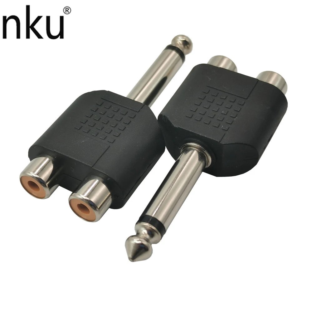 

Nku 6.5 6.35mm TS Mono 1/4 Inch Male Plug to Dual RCA Female Jack Y Splitter Audio Adapter Converter for KTV Speaker Sound
