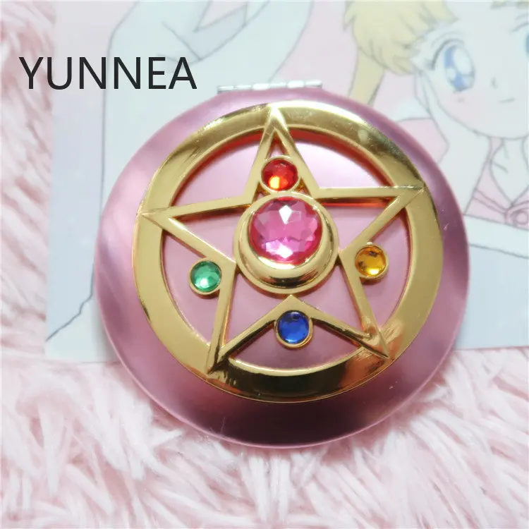 Цветное складное зеркало с сапфировым розовым кристаллом легко носить собой