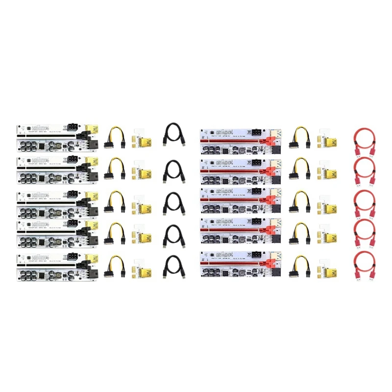 

Плата расширения VER012 MAX PCI-E, 10 шт., адаптер PCIE1X To16x, карта расширения PCI E USB 3,0 SATA, 6-контактный кабель питания для майнинга BTC