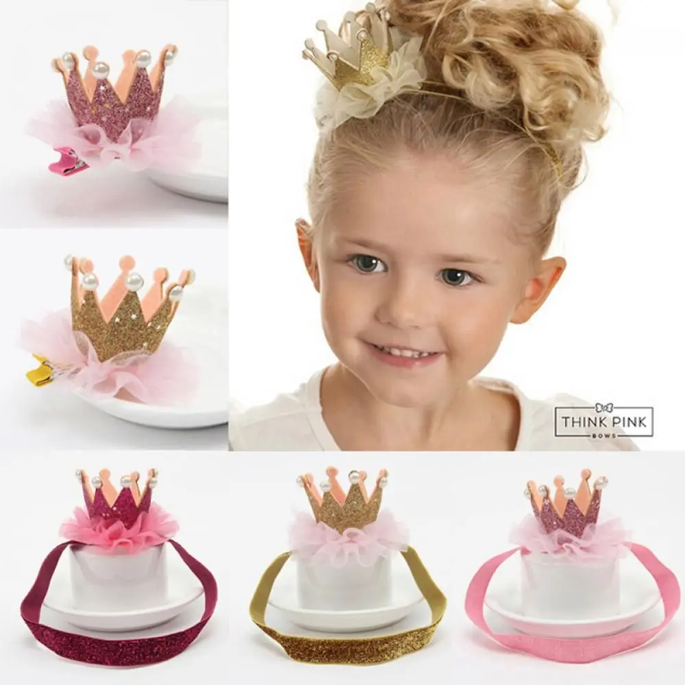

Baby Girls Princess Glitter Pearl Hair Band Hair Clip Crown Headband
