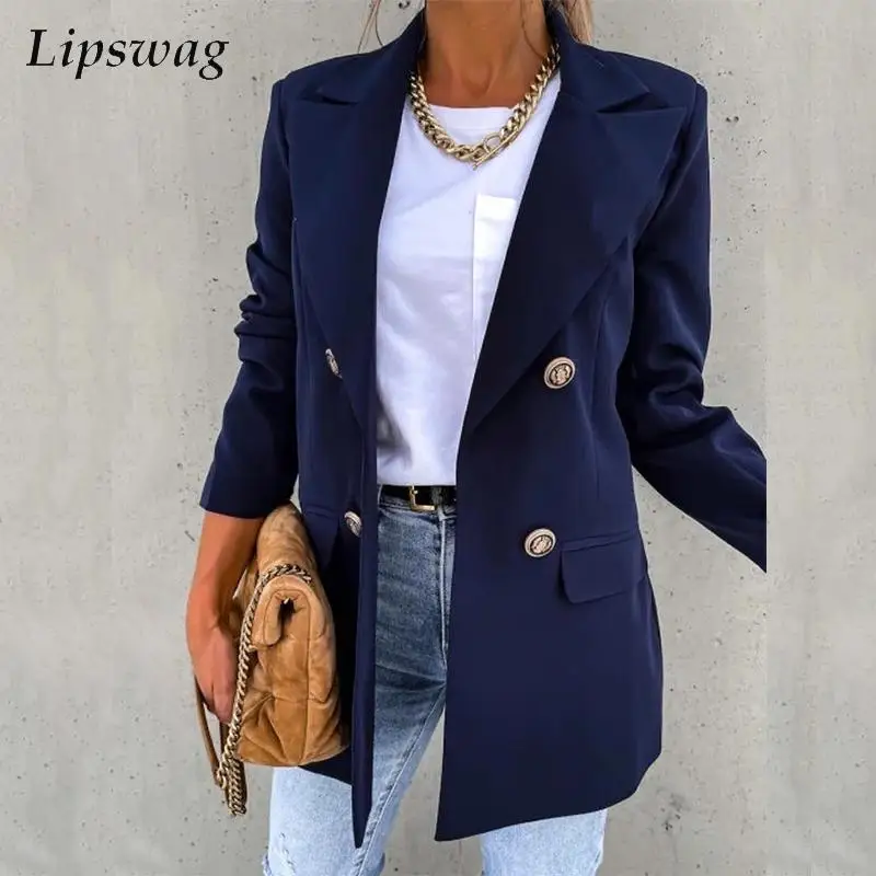 

Fashion Commuter Long Sleeve Blazer Women Elegant Turn-down Collar Simple Suit Coat Spring Autumn Solid Lady Casual Outwear Tops