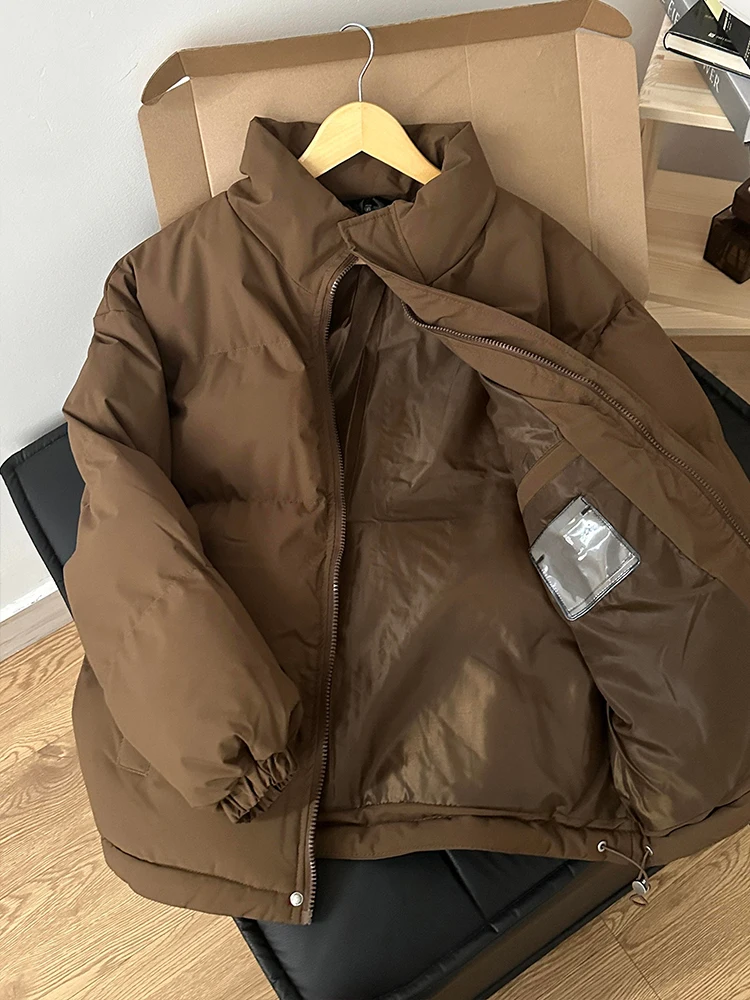 Maillard Coffee Color down Jacket Cotton-padded Clothes Men's Winter Thickened American vintage Stand Collar Cotton-Padded Co...