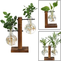 terrarium hydroponic plant vases vintage flower pot transparent vase wooden frame glass tabletop plants home bonsai decor
