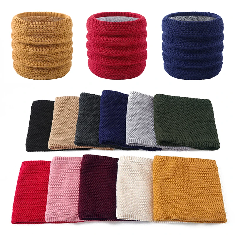 

Outdoor Winter Ski Face Cover Snood Scarves Solid Color Velvet Couple Knitted Ring Scarf Fleece Lined Neck Warmer Neckerchief
