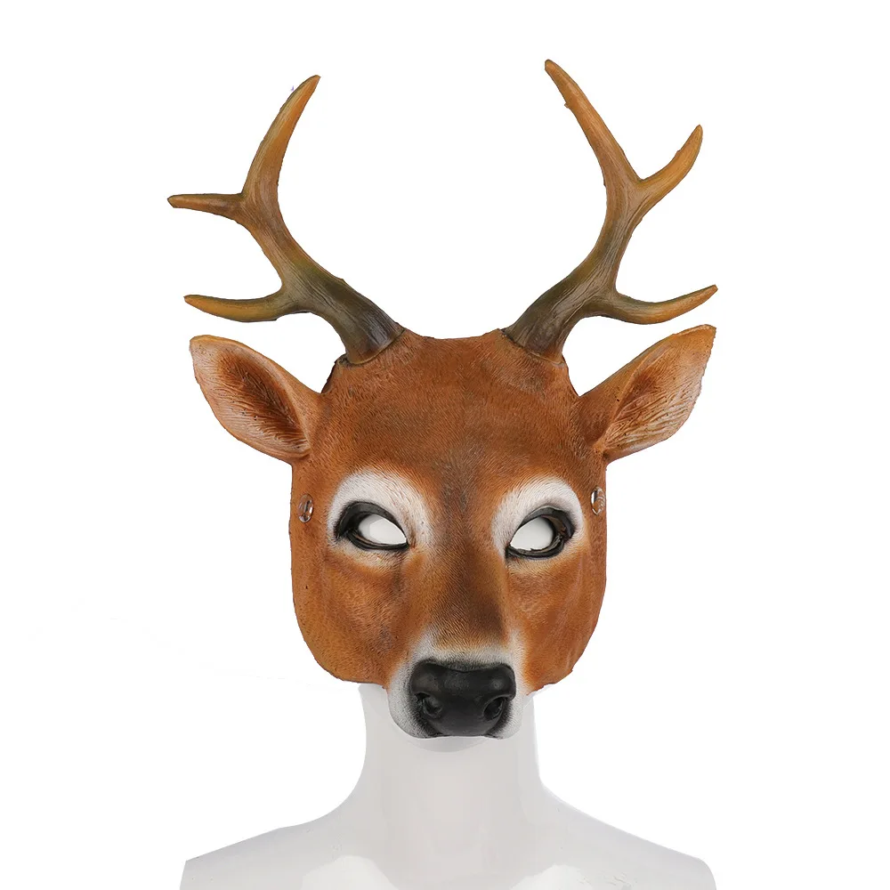 

Reindeer Costume Mask with Antlers, Christmas Party 3D Animal Realistic Halloween Costume Ball Carnival Performance Props