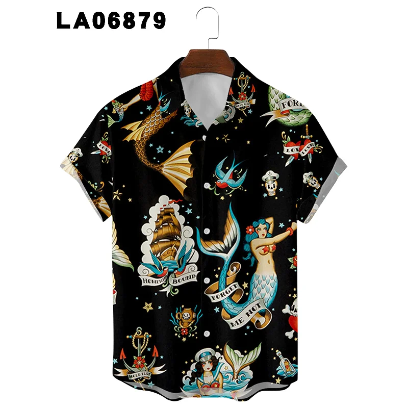 2021 New shirts for men Summer Floral Elements 3d Digital Printing Trend Loose Short-Sleeved Men's Shirt Top 6xl Large Size