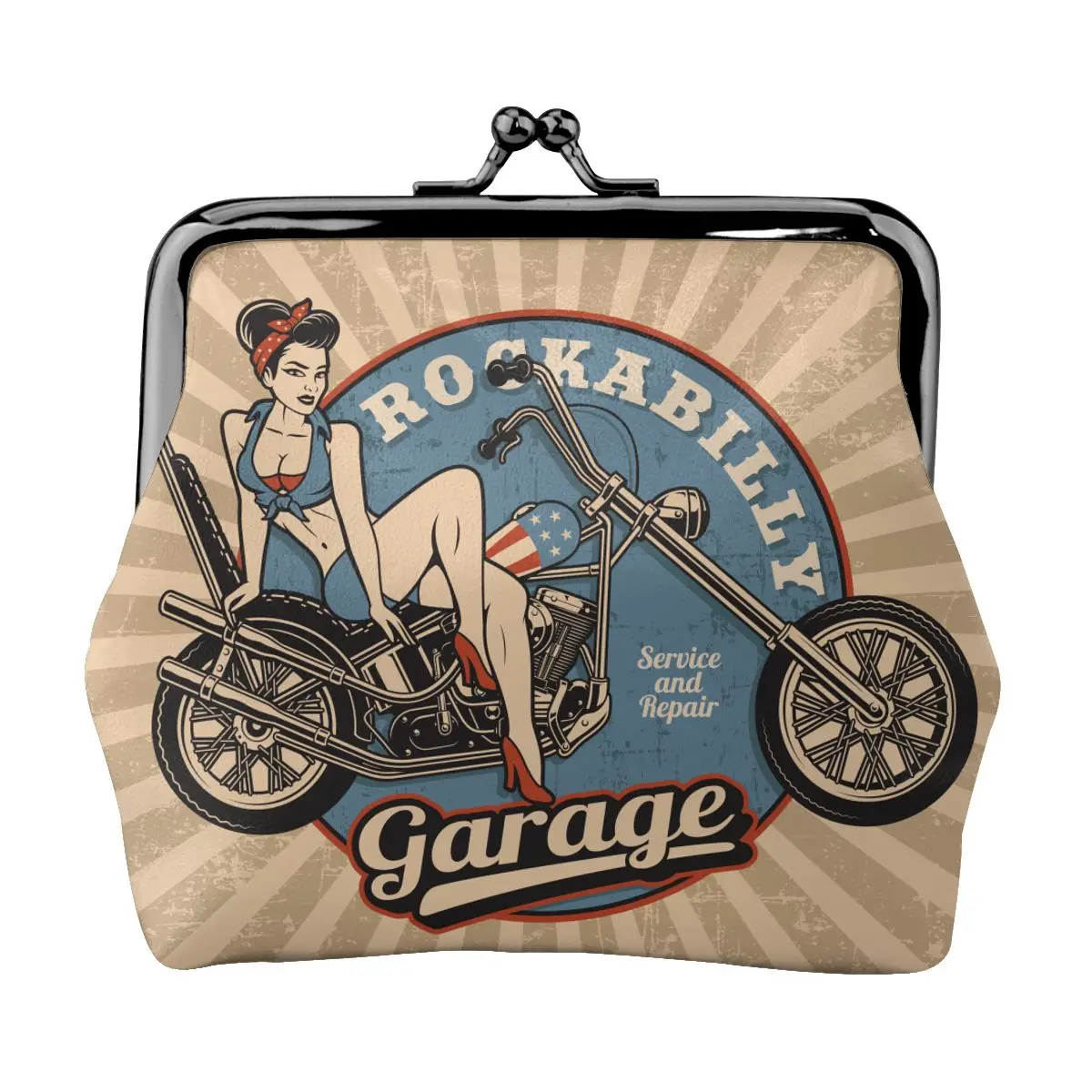 

Motorcycle With USA Flag Mini Small Wallet Change Bag Coin Purse Money Bag Key Earbuds Storage Bag