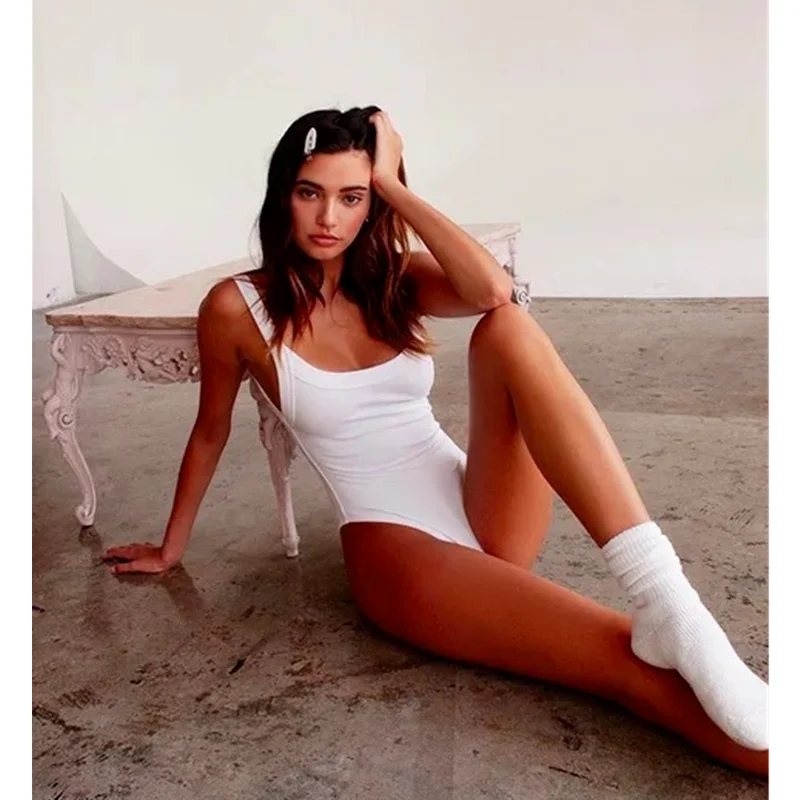 

Backless Skinny Bodysuit Women Casual Clothes Sleeveless Rompers Solid Color Thong Jumpsuit Summer One Piece Overalls Salopette