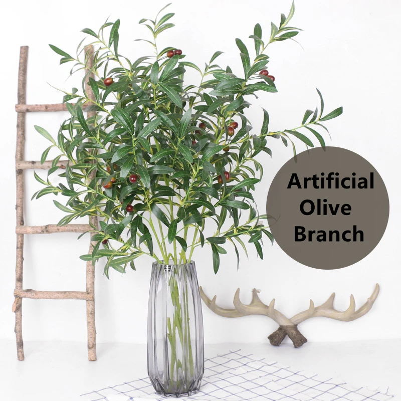 

2pcs Artificial Olive Stems 100cm/39'' Fake Olive Plant Branches with Fruits for Home Office Living Room Decor Flora Arrangement