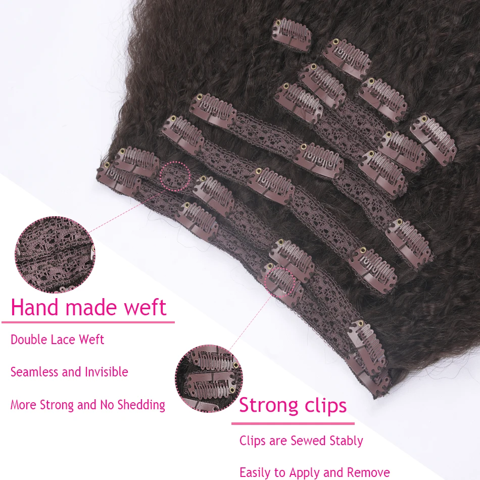 Audelami Kinky Straight Clip In Hair Extensions 100% настоящие человеческие волосы 10 шт./160 г Remy на всю