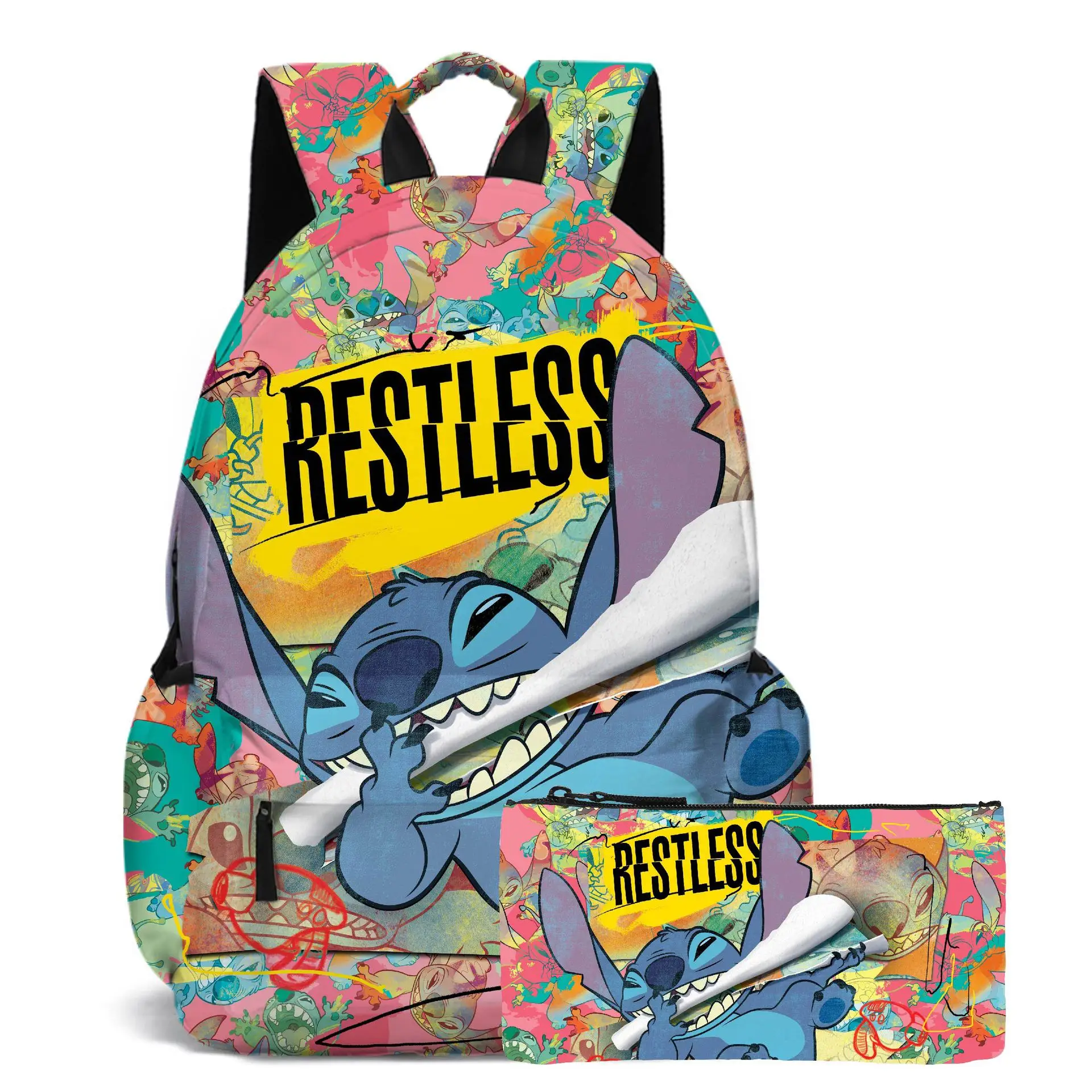 

2022 New Disney School Bag Backpack Storage Bag Cute Stitch Pencil Case Back To School Bag Water Proof Large Capacity Bag Gifts