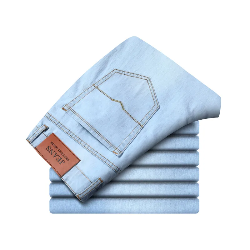 2022 Summer New Business Casual Light Blue Jeans Comfortable and Soft High-quality Cotton Stretch Men's Straight Brand Trousers