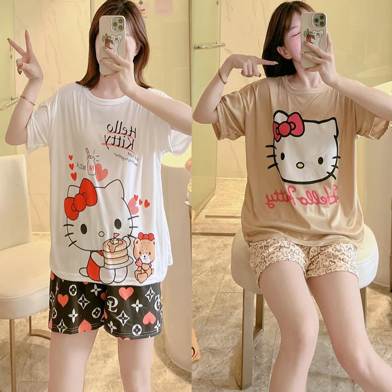 

Sanrio Style Hello Kitty Jk Lolita Mickey Mouse T Shirt Kawaii Women's Pajamas Spring and Summer New Short Sleeve Shorts Suit