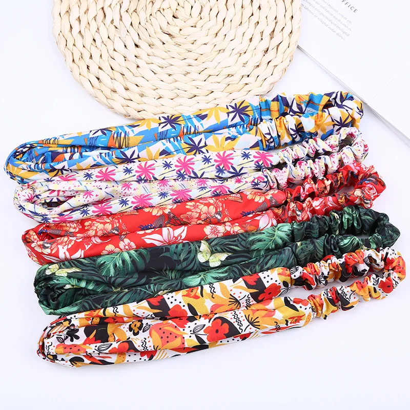 

Cross Knotted Hairband Ice Silk Elastic Hair Band Floral Print Turban Headwrap Plant Series Headband Women Hair Accessories