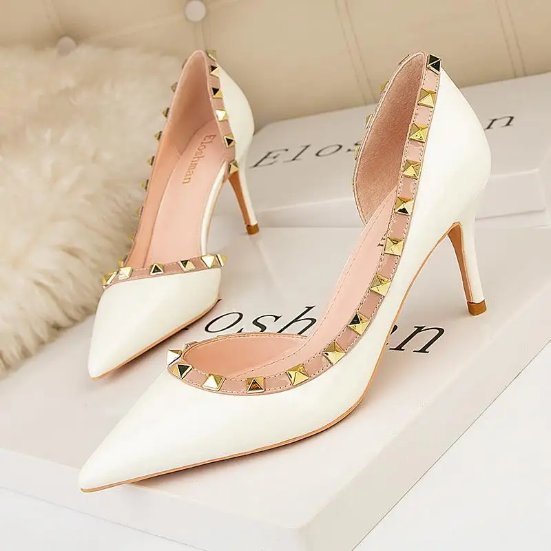 

Female High Heels 6cm High Heels Rivet Stiletto Shallow Mouth Pointy Sexy Side Hollow Women Shoes Ladies Dress Shoes 2023 New