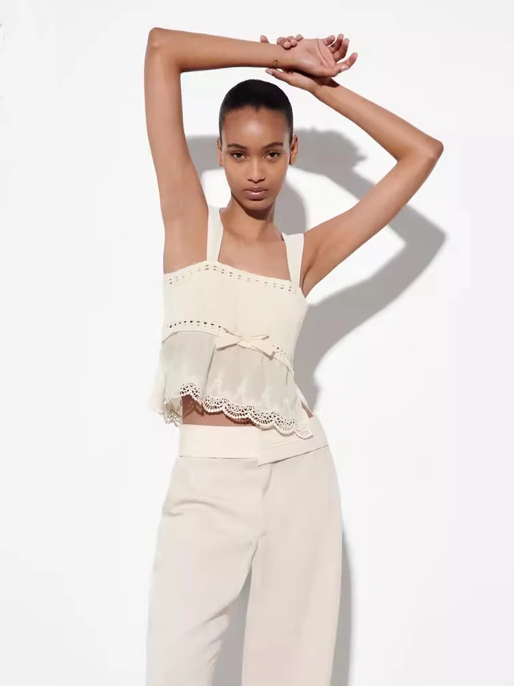 

PB&ZA pure and lovely sweet bowknot knitting splicing small condole top female summer wear