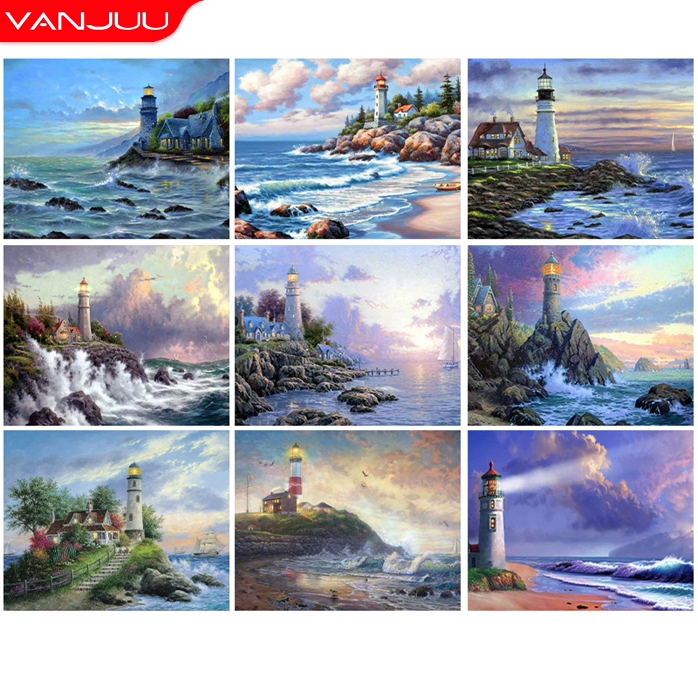 

5D Diamond painting “Lighthouse Sea view” Diamond Mosaic DIY Full Round Square Diamond embroidery Home Decor Rhinestone