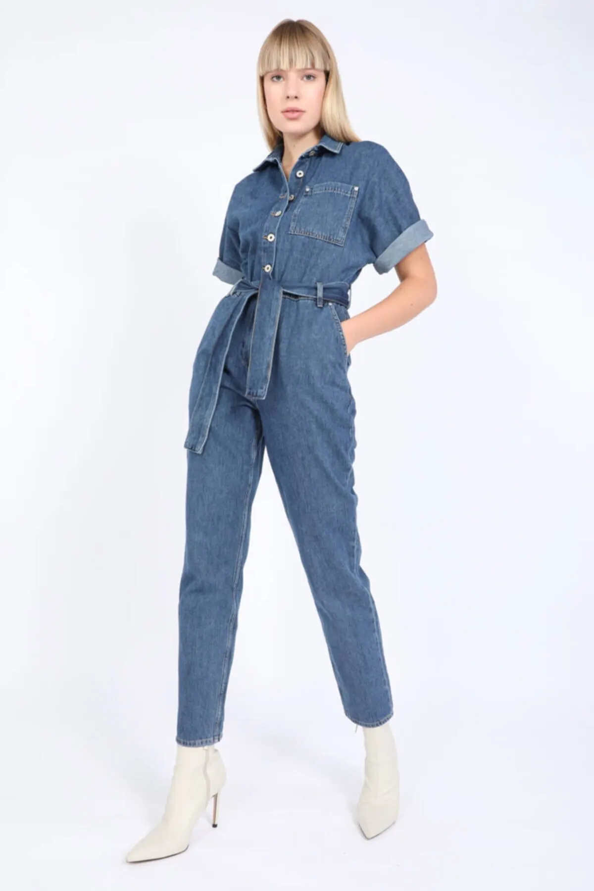 

Women's Overalls Bat Sleeve Jean Jumpsuit Dark Blue Hot Style Quality Fabric Sleeveless Baggy Trousers Casual Jumpsuit