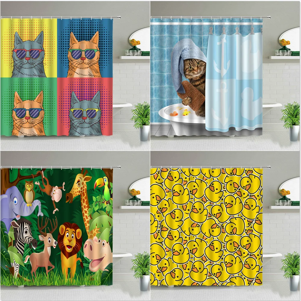 

Cat Dog Dinosaur Frog Bulldog Monkey Funny Animal Cartoon Shower Curtain Bathroom Decoration Tub Screen