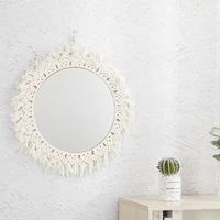 Art Rattan Mirror Wall Decorative Frame White Round Hanging Bedroom Boho Makeup Mirror Free Shipping Espelho Korean Room Decor