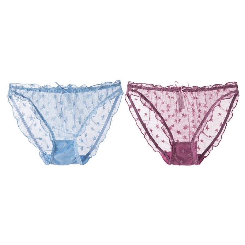 

Hot Kf-2 Pcs Women's Underwear Traceless Breathable Underpants Dots Thin Panties Fashion Lace Panties, Light Blue L & Purple M
