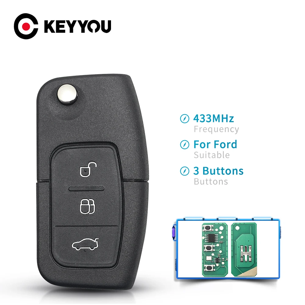 

KEYYOU 433MHz HU101/FO21 Uncut Blade 3 Buttons Flip Folding Remote Control Car Key For Ford Focus Mondeo Fiesta Galaxy Key