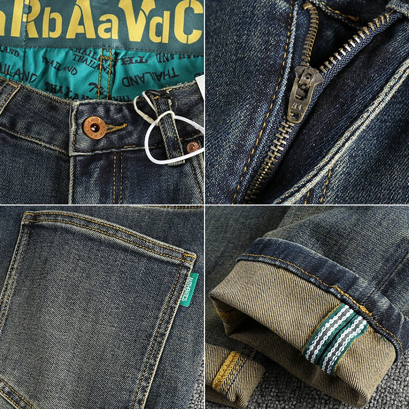 Уличные тяжелые винтажные синие водные моющиеся старые джинсы мужские подходят