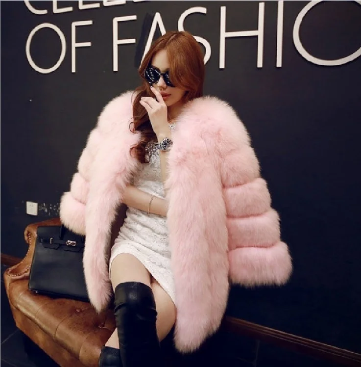 ICCLEK Imitation fur coat women's new autumn and winter fox fur medium long artificial fur coat
