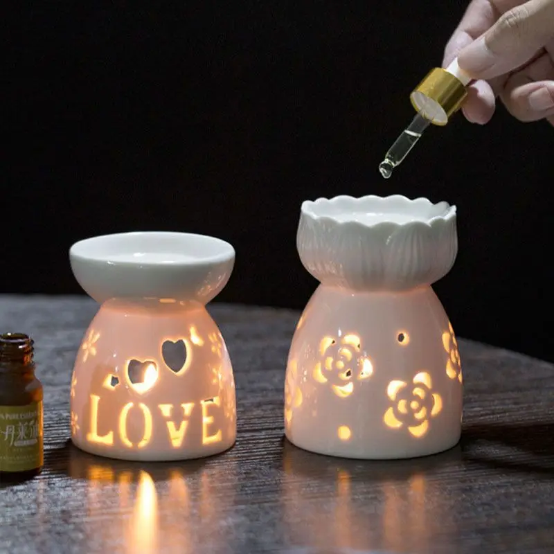 

Household Practical Ceramic White Oil Burner Melt Wax Warmer Diffuser Candle Room Decor Holder Valentine'S Day Christmas