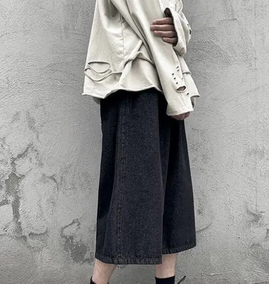 Men's Summer Pants Straight Jeans Thin Loose Wide Leg Cropped Shorts Denim Pants