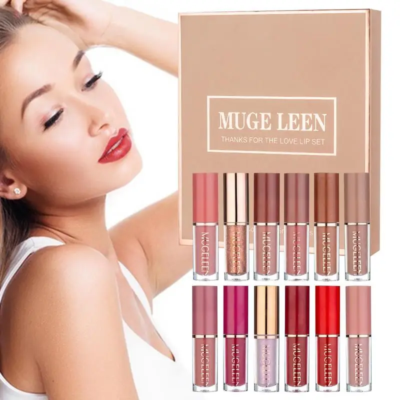 

Moisturizing Lip Gloss 12pcs Non-stick Cup Matte Stick For Girls Lip Stain For Office Summer Party Business Trip Dating Daily
