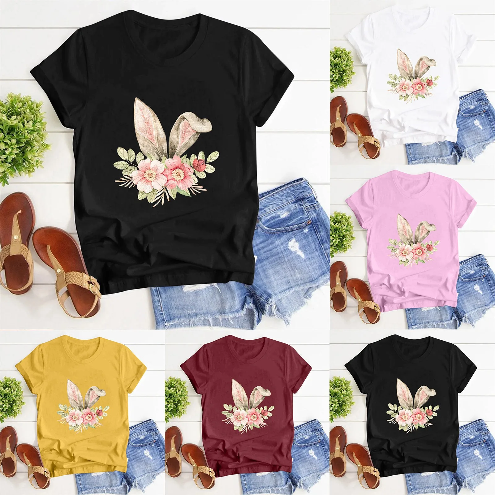 

Easter Bunny Print T Shirt Loose Crew Neck Short Sleeve Top Women Tops Summer Shirt for Women T Shirt for Women Casual Summer