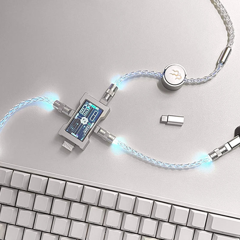 Фото Кабель для клавиатуры из монокристаллической меди USB-C/C-C длиной 15 см/130 см с поддержкой магнитного управления подсветкой 8K для компьютерных клавиатур с хабом HM №2