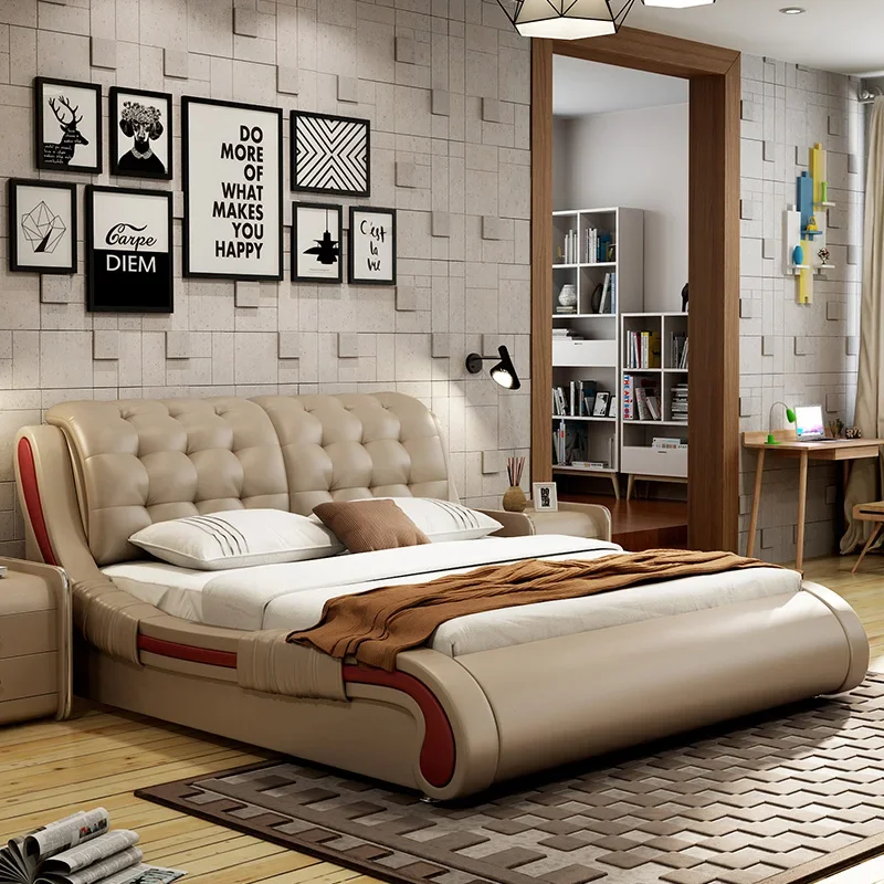 Европейский двуспальный комплект мебели размера king-size современная кожаная