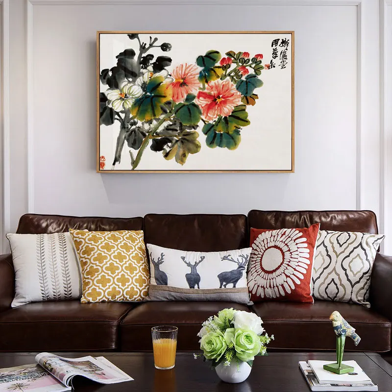 Китайские минималистичные птицы с цветами холст картина постер и принт